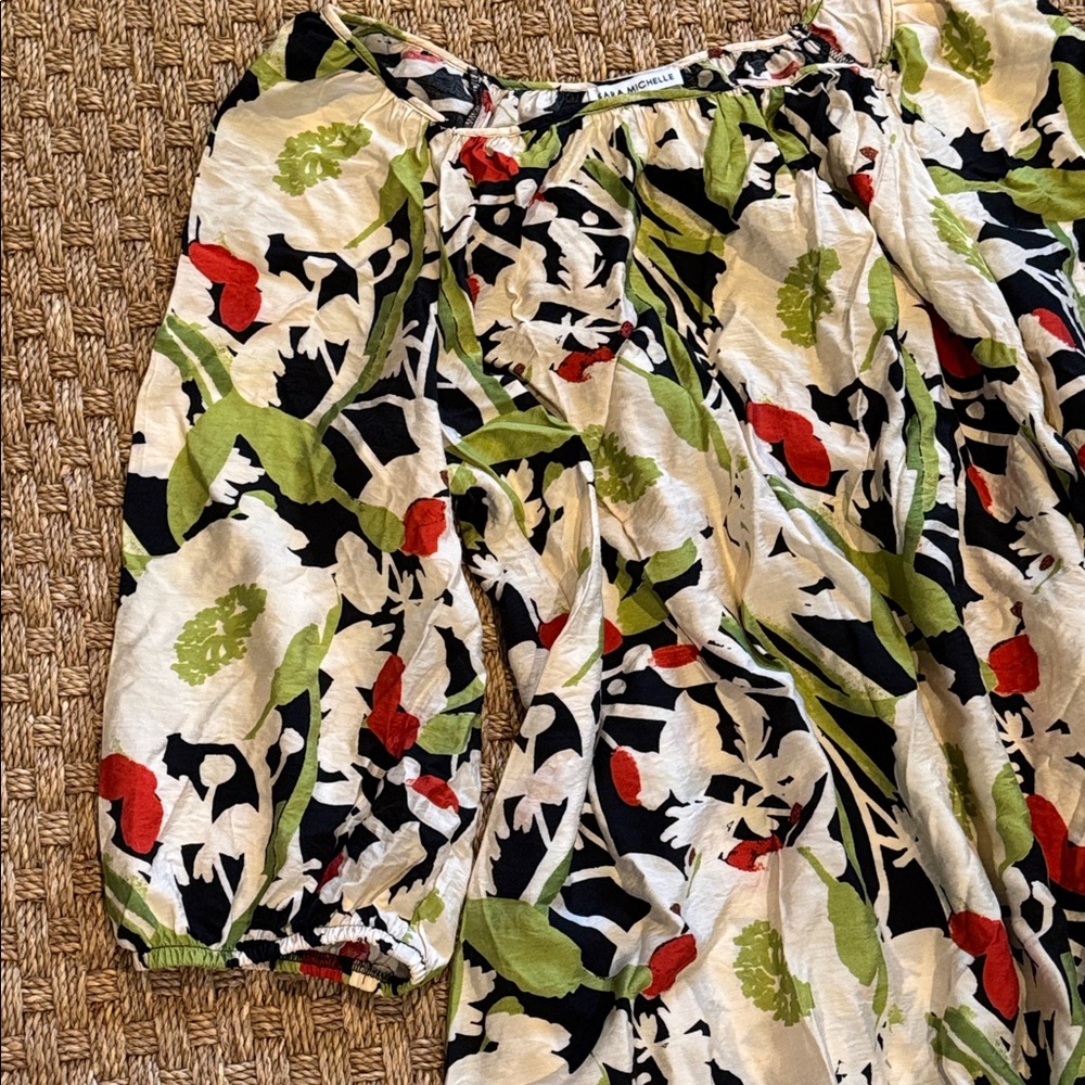 Sara Michelle woman Dress with Green and Red Floral Design - Picture 3 of 7